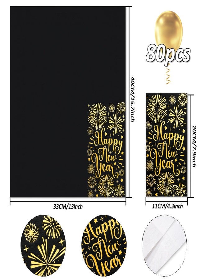 Whaline 80Pcs Happy New year Guest Paper Napkin Black Gold Foil Firework Disposable Guest Hand Towel Christmas Bathroom Napkin for Party Table Decor - Image 2